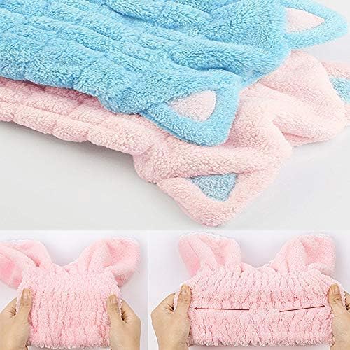 OrangeTag 2Pcs Ultra Absorbent Hair Quick Drying Towel Microfiber Hair Dry Wrap Turban Cute Kitty Ears Cap Bath Tool Hat for Women Girls