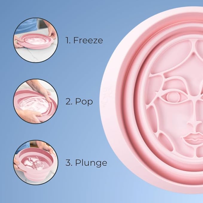 Facial Cold Plunge™ | Collapsible Silicone Ice Facial Bowl with Built-In Ice Tray | Portable Face Ice Bath for Skin Tightening, Puffiness, Acne Relief & Glow (Soft Pink) (Soft Pink)