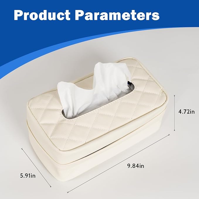 Car Tissue Holder, Standard PU Leather Napkin Organizer for Backseat, Extra Large Fits 120-150 Tissues per Box, 9.84'' x 3.94'' x 5.51'' (Beige)