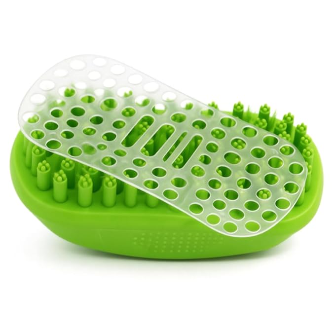 Rubber Curry Brush for Dog & Cat, Soft Curry Comb with Removable Screen, Pet Silicone Brush for Short & Long Hair, Use Wet as Bath Scrubber or Dry for Grooming