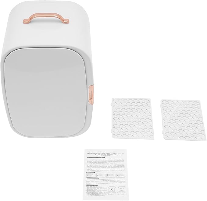 12L Portable Beauty Fridge with Handle, Compact Fridge for Makeup Lipstick, Cooler & Warmer Cosmetics Refrigerator with Adjustable Shelves for Makeup, Perfumes, Lipsticks (White)
