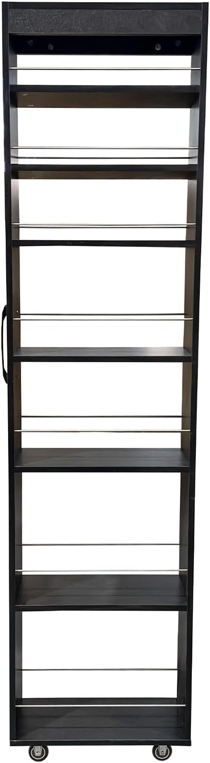 JOYSOURCE Slim Pull-Out Kitchen Cart with 7 Tiers, Narrow Rolling Storage Cabinet for Next to Fridge, Tall 7-Tier Organizer Rack with Black Handles & Wheels Black