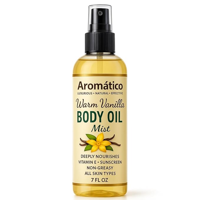 Warm Vanilla Body Oil Mist for Women – 7 fl oz | Lightweight, Non-Sticky, Spray-on formula for Daily use After Shower | Moisturized, Soft, Glowing Skin | Cozy, Creamy Vanilla Scent