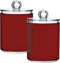 Fire Brick Qtip Holder Organizer Dispenser Cotton Swabs Cans Plastic Jars with Lid Set 2 Pack Bathroom Storage Canister for Cotton Ball Floss Cotton Pads