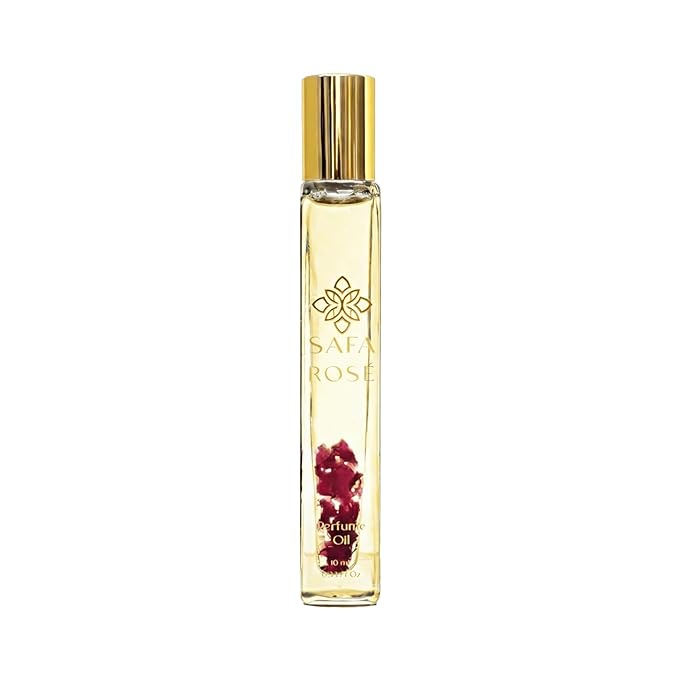 SAFA Rosé Organic Rose Oil Perfume Roller | Bulgarian Damask & Indian Rose Petals | 10 mL Long Lasting Perfume Oil for Women & Men | Non-Toxic, Alcohol-Free & Travel Friendly