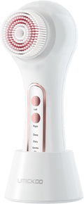 Electric Facial Cleansing Brush, 2-Way Rotating Face Scrubber for Daily & Deep Cleaning, 3 Modes, 5 Brush Heads, Rechargeable, IPX7 Waterproof for All Skin Types
