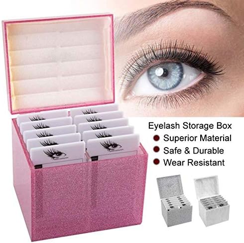 10 Layers Acrylic Eyelash Storage Box,Eyelash Holder Extension Tool,Makeup Organizer False Eyelashes Glue Pallet Holder, Grafting Eye lashes Close-Packed Display with 10 Pallets (pink)