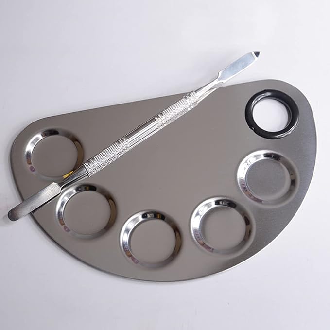 Angzhili 1 Pack Makeup Mixing Palette with Spatula Tool,6x3.9 Inches, Stainless Steel Cosmetic Mixing Palette, Makeup Artist Palette Tray for Mixing Foundations,Lipsticks,Eye Shadow,Nail Art