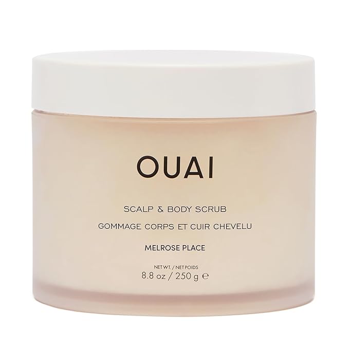OUAI Scalp & Body Scrub, Melrose Place - Exfoliating Body Scrub with Sugar & Coconut Oil Blend for Smooth, Moisturized Skin - Gentle Scalp Exfoliator for Removing Product Build Up (8.8 Oz)
