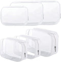 6 Pack Clear Toiletry Carry Pouch with Zipper Portable Plastic Waterproof Cosmetic Bag TSA Approved for Vacation Travel Bathroom and Organizing (White, Small and Large)