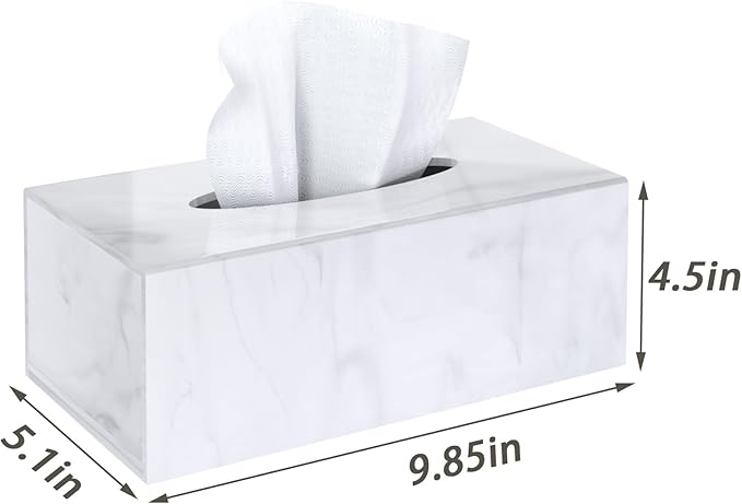 SILUT Tissue Box Cover Rectangle, Marble Texture Tissue Box Holder, Decorative Tissue Holder for Bathroom, Kitchen, Vanity, Modern Tissues Organizer
