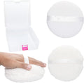 2 Pcs Body Powder Puff Set, 2 Extra Soft 6-Inch White Powder Puffs (3-Inch & 1.5-Inch Thick) with Storage Box, for Baby Powder & Finishing Powder, Gentle Face & Body Application