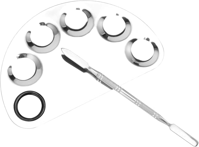 JAPCHET 4 Pack Stainless Steel Metal Makeup Mixing Palette, 6×4 Inch Makeup Palette with Spatula Makeup Palette Mixer Tray for Color Mixing and Makeup, Silver