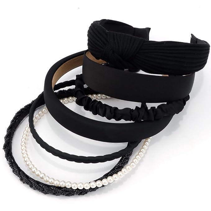 AHONEY 7 Pack Black Headbands for Women Girls Headbands Non Slip Hairbands Cute Hair Accessories Multi-style Headband Pack Diademas Para Mujer (Black)