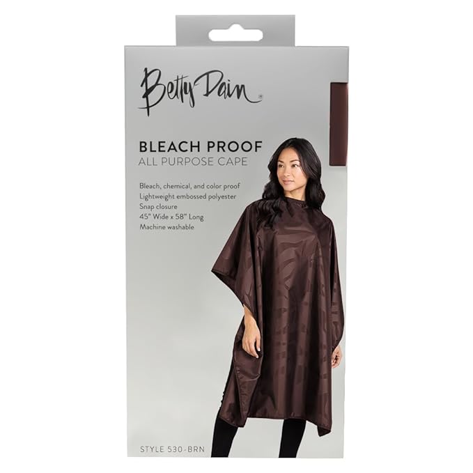 Betty Dain Bleach-proof All Purpose Styling Cape, Material Defends Against Bleach Stains, Color Proof, Chemical Proof, Waterproof, Lightweight Embossed Nylon, Brown