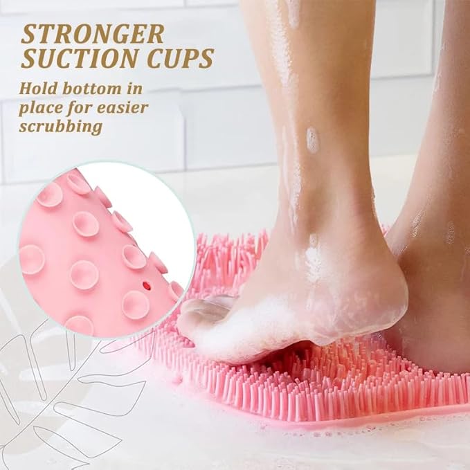 2 PCS Shower Foot & Back Scrubber Mat Hands Free Foot Massager Mat with Non-Slip Suction Cups for Use in Shower Cups Foot Cleaner for Men and Women