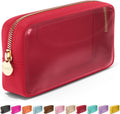Embla Clear Cosmetic Bag Makeup Case, Clear Zipper Make Up Pouch and Toiletry Travel Tote, Cute Skincare Pouches for Women Girls, Preppy Purse Cosmetic Organizer, Small Makeup Bags, Ruby Red