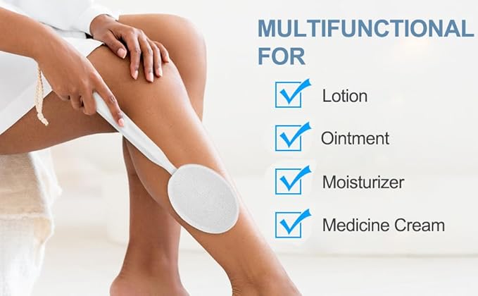 Lotion Applicator for Back, Feet & Legs, Long Plastic Handle Moisturizer Cream, Self Tanning, Sunscreen, Ointment, Medicine Back Applicator for Elderly, Men or Women with 3 Washable Pads (White)