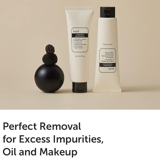 DearKlairs Gentle Black Facial Cleanser | Vegan, Low pH, Hydrating Finish, Creamy Foam Cleanser, Daily Face Wash, 4.73 Fl Oz