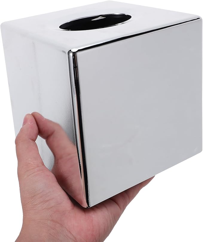 ABS Plastic Square Tissue Box Cover Facial Tissue Holder Silver Square Holder for Bathroom Vanity Countertops Bedroom Dresser Night Stand 5.38X5.38X5.11In Non-Stainless Steel