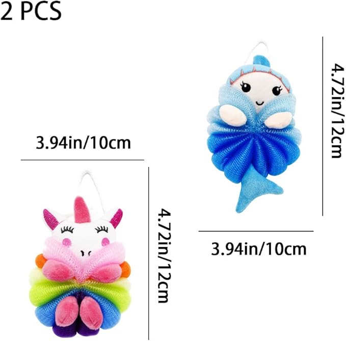 Bath Loofahs,Ttdesefu Kids Toddler Body Sponge Cute Cartoon Kids Loofah,Bath Sponge Shower Puff Soft Loofah Sponge Pouf Exfoliating Mesh Shower Ball (Animal，2 Pcs)