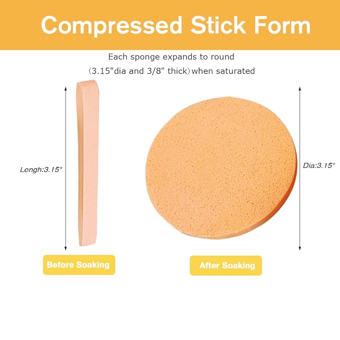 Facial Sponge Compressed,60 Pcs PVA Professional Makeup Removal Wash Round Face Sponges Spa Pads Exfoliating Cleansing for Women,Orange