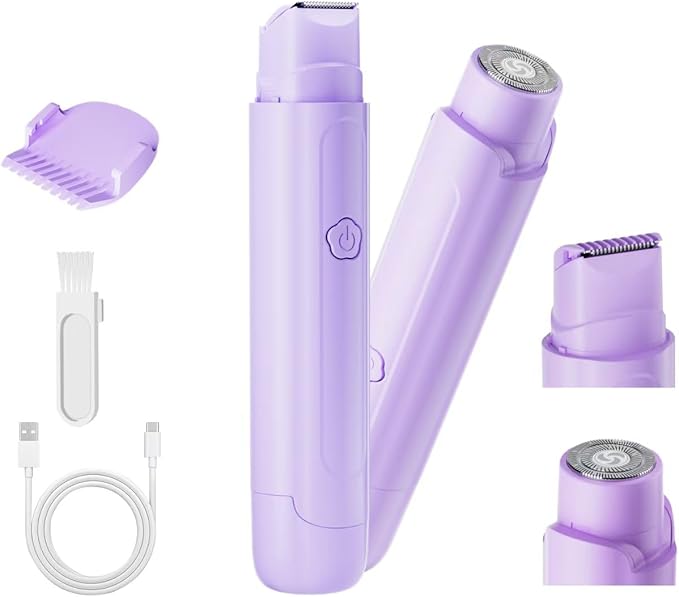 Bikini Trimmer for Women - 2 in 1 Women Electric Razor, Rechargeable Body Hair Trimmer and Facial Hair Remover, IPX7 Waterproof Wet & Dry Use Womens Electric Shaver for Bikini Underarm Leg Arm Body