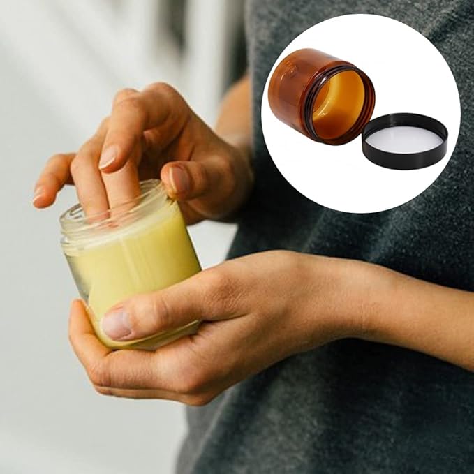 8oz Amber Plastic Jars with Lids 8 oz Plastic Containers with Lids + 20g Sample Containers (Set of 24) Airtight Container for Lip Scrub, Body Butters, Cream, Slime, Craft Storage