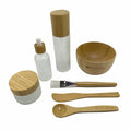 Face Mask Mixing Bowl Set Bamboo,7 Pcs DIY Facemask Mixing Tool Kit with Facial Mask Bowl,Spatula,Spoon,Brush,Empty Refilable Lotion Pump Bottle,Cream Jar and Dropper Bottle for Skincare