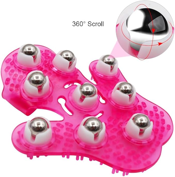 Roller Ball Body Massage Glove Anti-Cellulite Muscle Pain Relief Relax Massager for Neck Back Shoulder Buttocks Face Lift Tools (Pink)