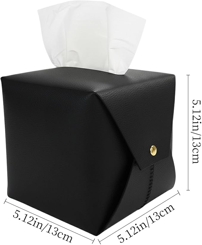 Tissue Box Cover Square, Leather Tissue Holder Organizer with Side Snap for Bathroom, Vanity, Tabletop, Office (4Pack)