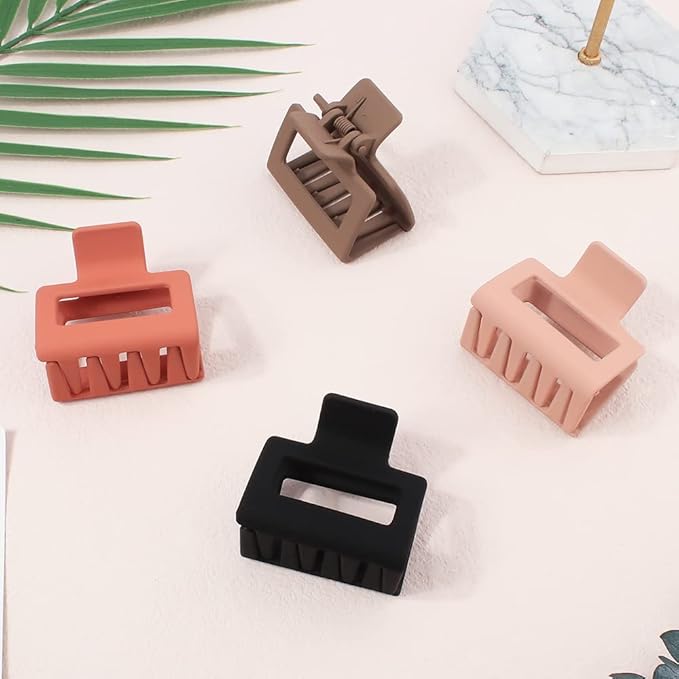 4 Pack Matte Hair Clips for Thin & Thick Hair - 2 Square Medium Claw Clips in Neutral Color (Cute for Women)