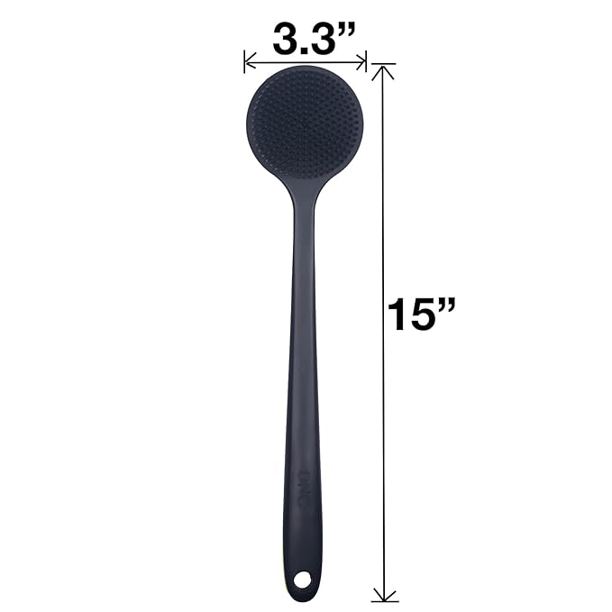 DNC Back Scrubber for Shower Soft Silicone Bath Body Brush with Long Handle (Black)