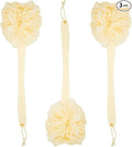 Juvale Exfoliating Luffa Shower Scrubber & Bath Scrubber for Body - 18 in, Ivory, 3-Pack - Loofah on a Stick & Shower Brush for Back