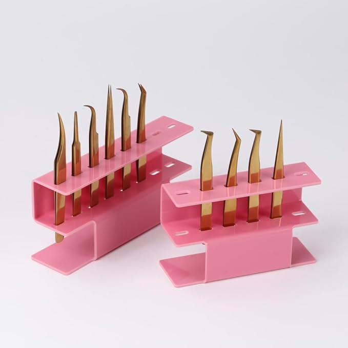 6 Holes Acrylic Tweezers Holder, Tweezers Stand Display Organizer for Eyelash Extension Supplies (Pink 6 Holes)