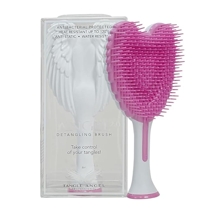Detangling Hair Brush - Anti Static Angel Wing Hair Brush with Soft & Flexible Bristle for Straight & Wavy Hair - Tangle Angel Hair Detangler Brushes for Blow Drying & Shower - Gloss White & Pink