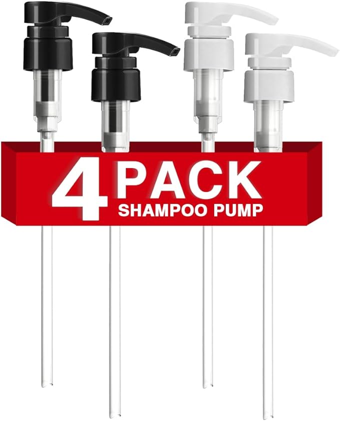 4-Pack Shampoo Pump for Liter 33.8 oz Shampoo and Conditioner Pump Dispenser Fits Most Salon Bottles with 1.1 inch Opening, Black & White Replacement Pump Top for Soft Hair Product,Body Wash,Lotion