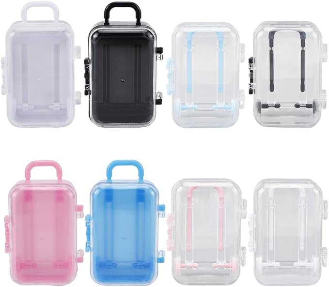 8Pcs 8 Colors Tiny Suitcase Gift Box Eyelash Storage Case Colorful Small Mini Plastic Empty Trolley Bag Luggage Candy Organizer Holder Boxes for Eyelashes Candy Makeup False Lash Travel Tool