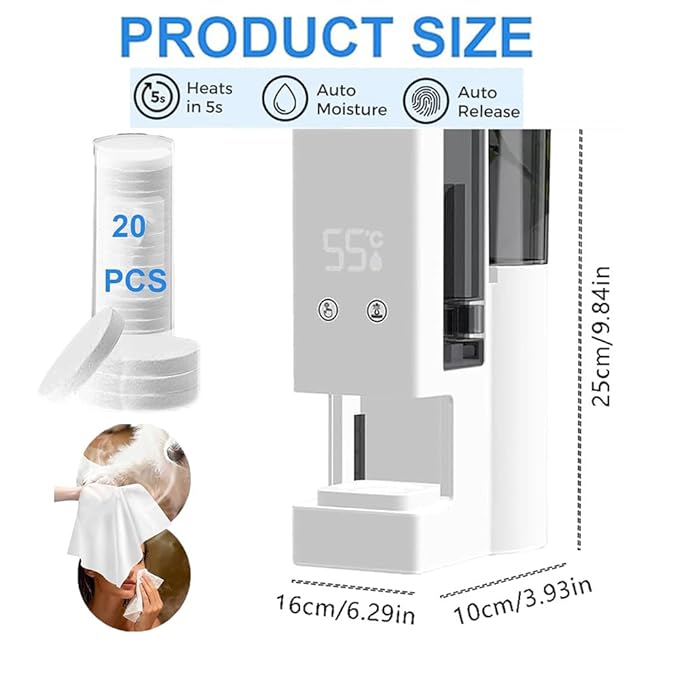 Hot Face Towel Heater Machine, Automatic Disposable Towel Warmer with Steam, 5-Second Heating, 55°C Constant Temperature, Portable Face Towel Steamer (1PC Face Towel Machine+40PCS Towels)