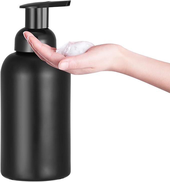 2 Pack Black Glass Jar Soap Dispenser with Foaming Pump, 13 Ounce Black Round Bottles Dispenser with Foaming Pump