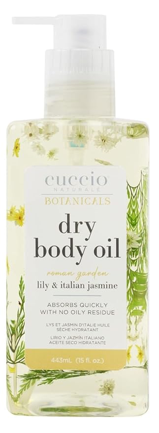 Cuccio Naturale Hydrating Dry Body Oil – Lily & Italian Jasmine, Fast‑Absorbing Non‑Greasy Moisturizer for Soft Radiant Skin, 15 fl oz