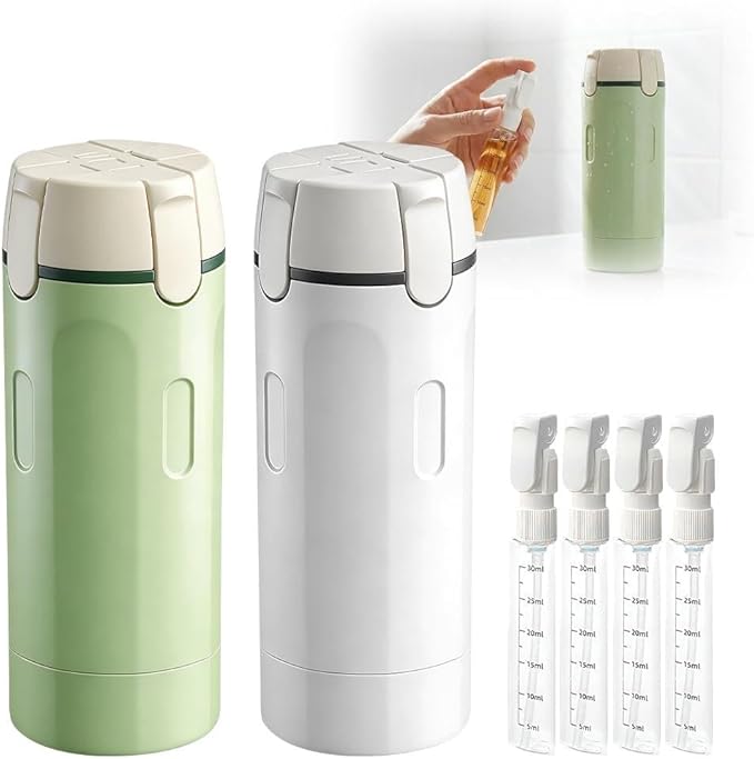 2026 New 4 in 1 Travel Dispenser Bottle, 4 Pack 30ML Travel Bottles for Toiletries, Leak Proof Travel Size Containers, Portable Containers for Shampoo Lotion Conditioner Cream (White+Green)