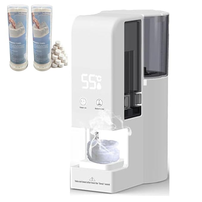 Hot Face Towel Heater Machine, Automatic Disposable Towel Warmer with Steam, 5-Second Heating, 55°C Constant Temperature, Portable Face Towel Steamer (1PC Face Towel Machine+40PCS Towels)