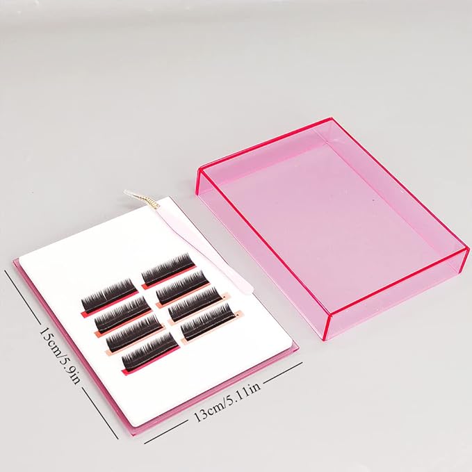 Grafting False Eyelash Acrylic Extension Pallet Organizer, Eyelash Extension Glue Tweezers Plate Makeup Palette, Dustproof Storage Box Display Training Tools Salon (Transparent Pink L)