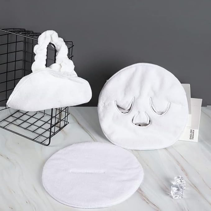 BLACKCROWN 4 Holes Towel Mask Reusable Face Towel Mask Cold Hot Compress Facial Steamer Moisturizing Beauty Skin Care Spa Towels for Facial Steamer Mask for Women Girls (2 Pack)