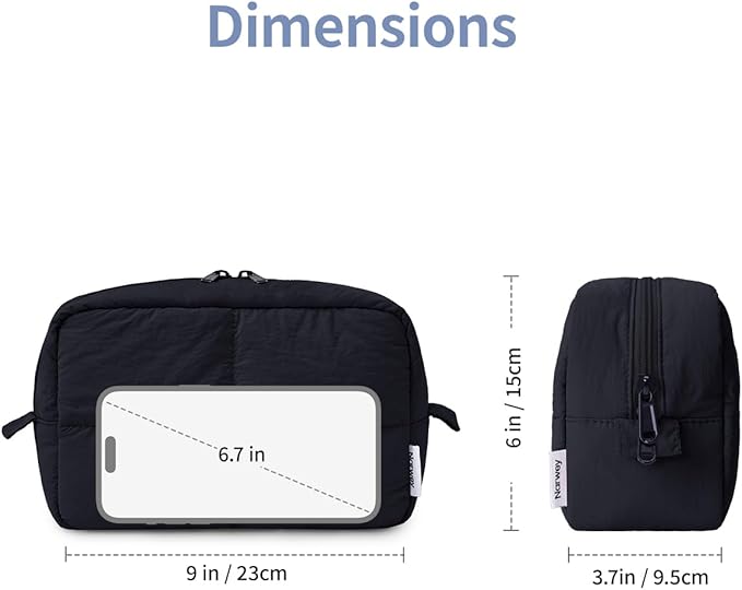 Narwey Travel Makeup Bag for Women Girl, Quilted Black Makeup Bag Cosmetic Make Up Organizer Bags with Compartments, Travel Toiletry Bag for Toiletries (Black)
