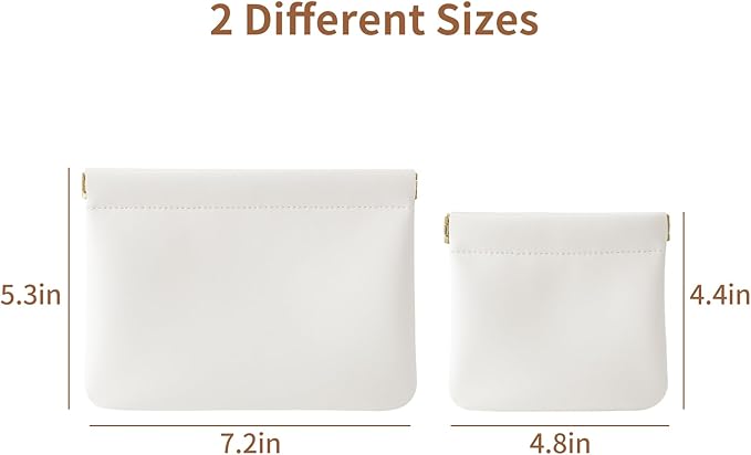 2 Pack Small Makeup Bag for Women, New Organosilicon Super Fiber PU Leather Mini Cosmetic Bag for Travel, Coin Purse Organizer Storage Pouch (Cream)