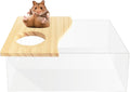 Hamster Sand Bath Box Container, Small Pet Sandbox Lid Design Take Bath Wooden Sandbox Dust Bath, Transparent Bathroom & Digging Box Acrylic Syrian Hamster Litter Box Small Animal Accessories (C)