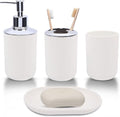 4 Piece Bathroom Accessories Set, Plastic Bathroom Accessory Set, Toothbrush Holder, Toothbrush Cup, Soap Dispenser, Soap Dish, White