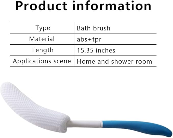 MagiDeal Vinyl Quote Me Long Anti-Slip Curve Handled Bath Body Brush, Easy Reach for Seniors, Suitable for Elderly/Pregnant Aid Bathing & Shower, Blue, 15.35"